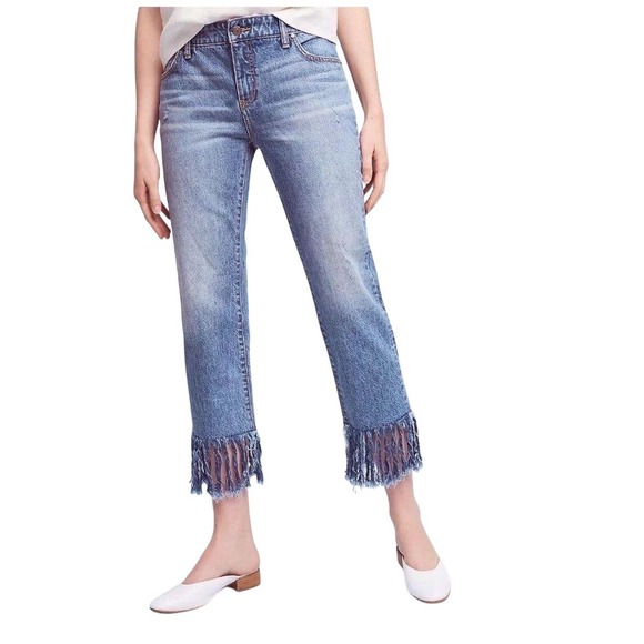 Pilcro and the Letterpress Denim - Pilcro and the Letterpress Hyphen‎ Fringe Hem Jeans Blue Denim 27 Anthropologie